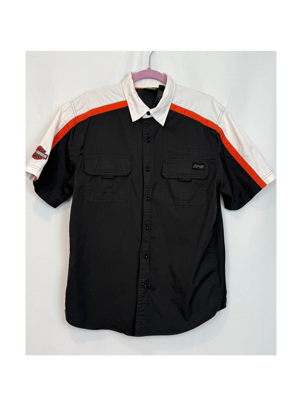 Harley-Davidson Performance Shirt Men's L Black Orange Colorblock Embroidered